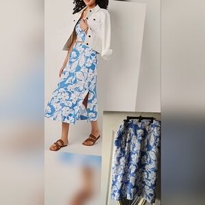 NWT a.n.a Womans Blue & White Tropical Linen Blend Pencil Skirt- XXL